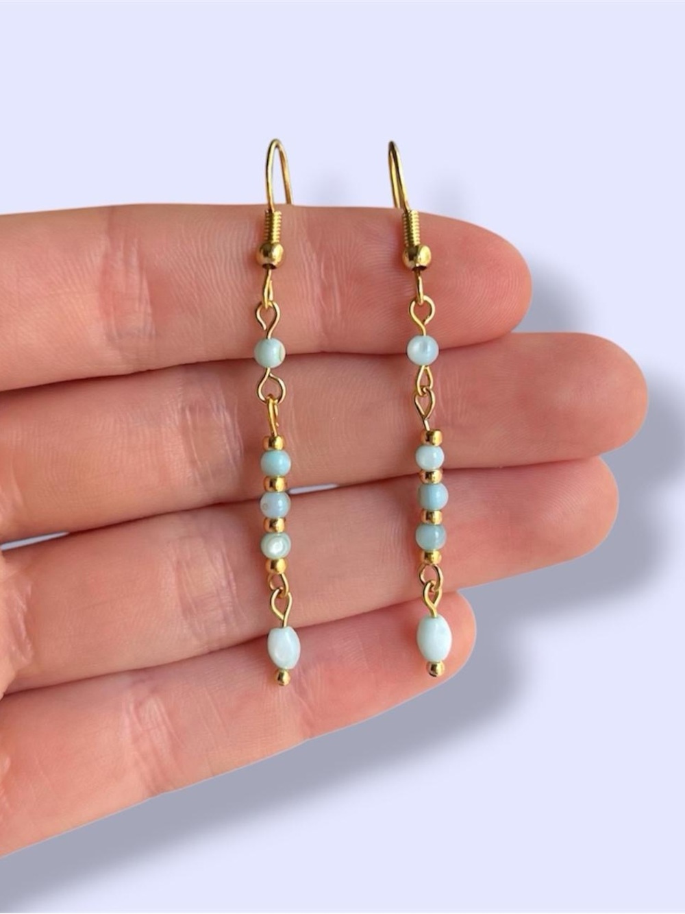 18K Gold-Plated turquoise blue bead hook dangle earrings